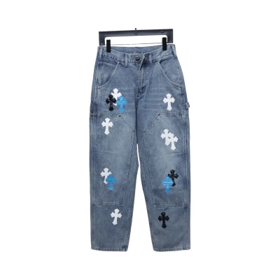 EM Sneakers Chrome Hearts Multicolor Laser Cross Leather Jeans Blue 01
