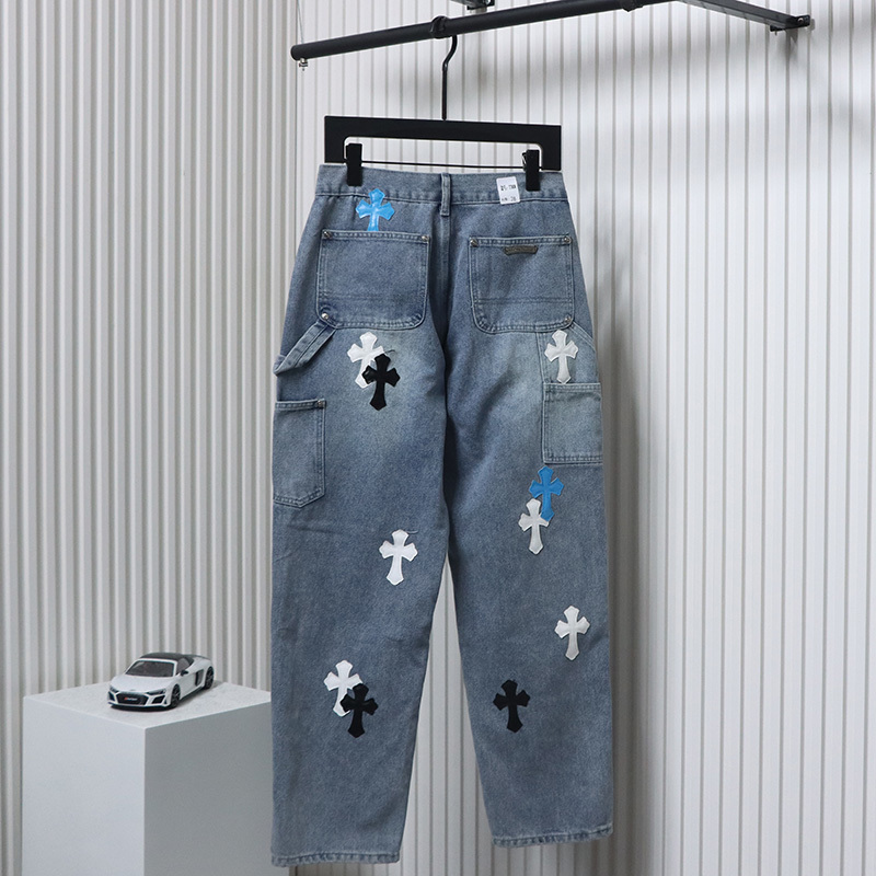 EM Sneakers Chrome Hearts Multicolor Laser Cross Leather Jeans Blue
