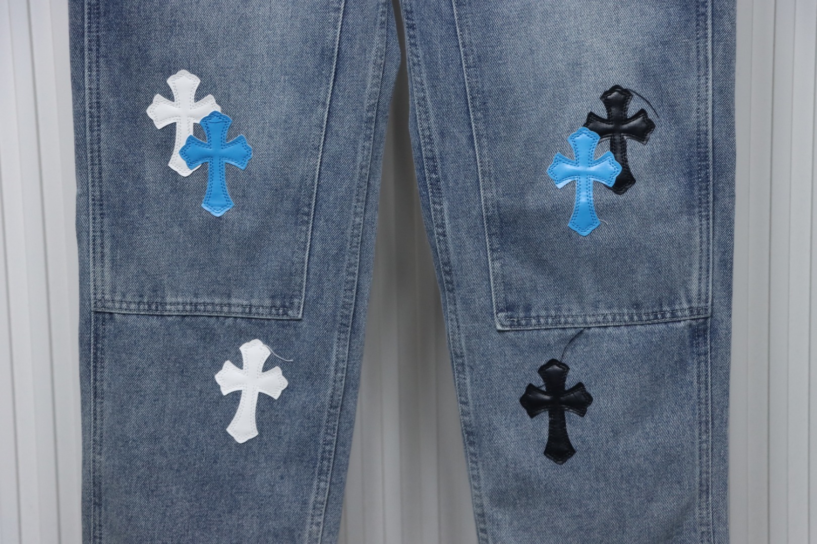 EM Sneakers Chrome Hearts Multicolor Laser Cross Leather Jeans Blue