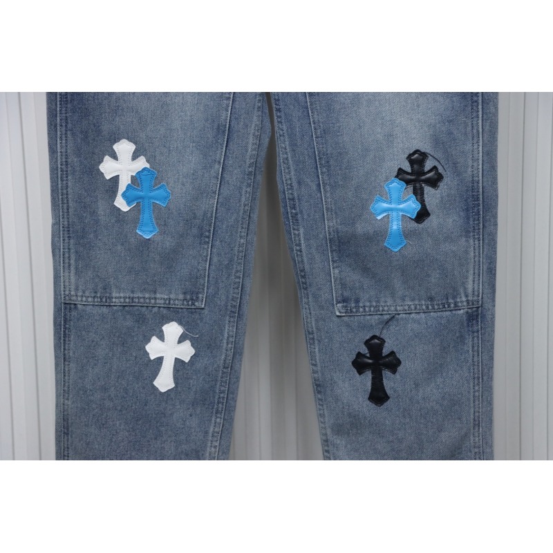 EM Sneakers Chrome Hearts Multicolor Laser Cross Leather Jeans Blue