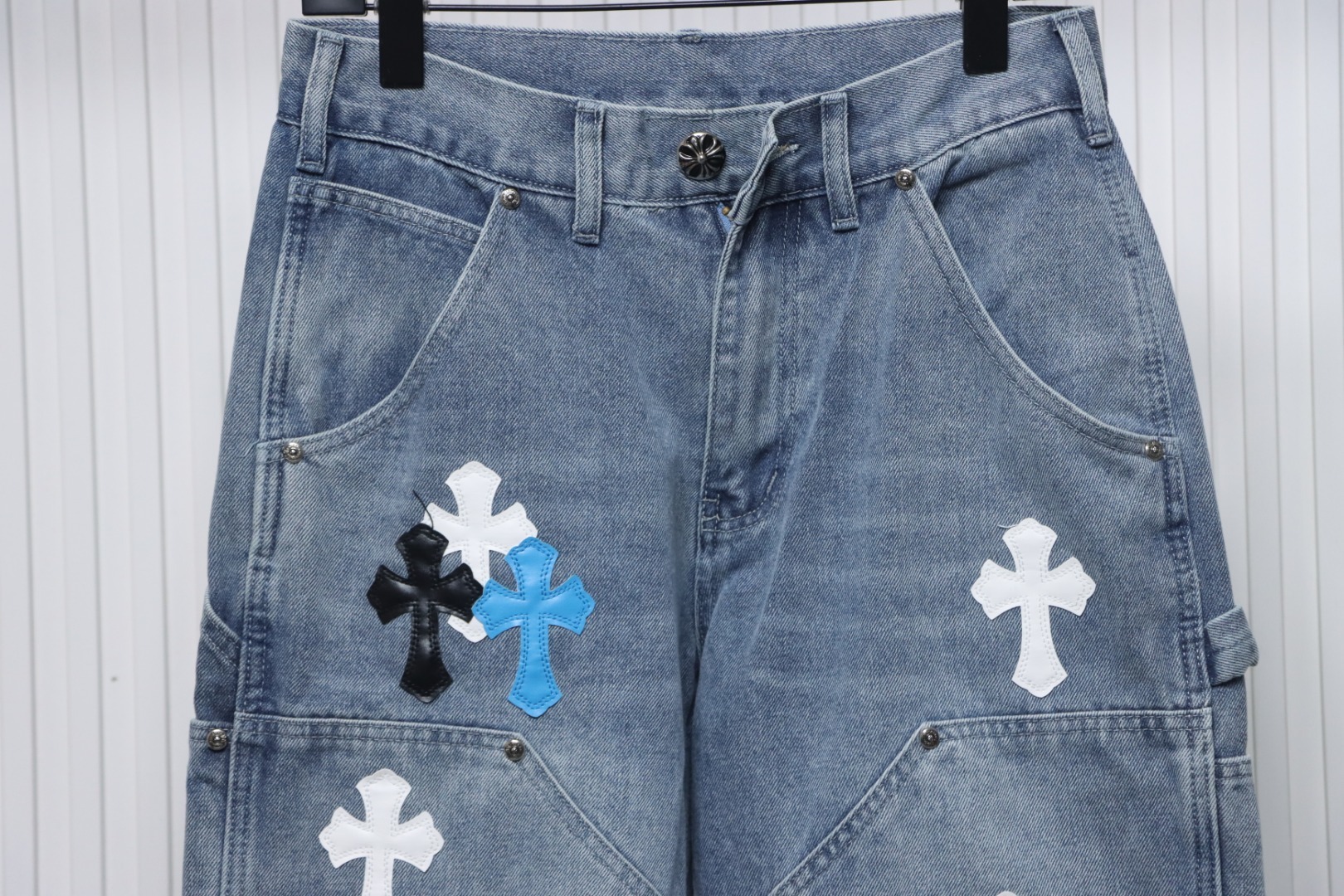 EM Sneakers Chrome Hearts Multicolor Laser Cross Leather Jeans Blue