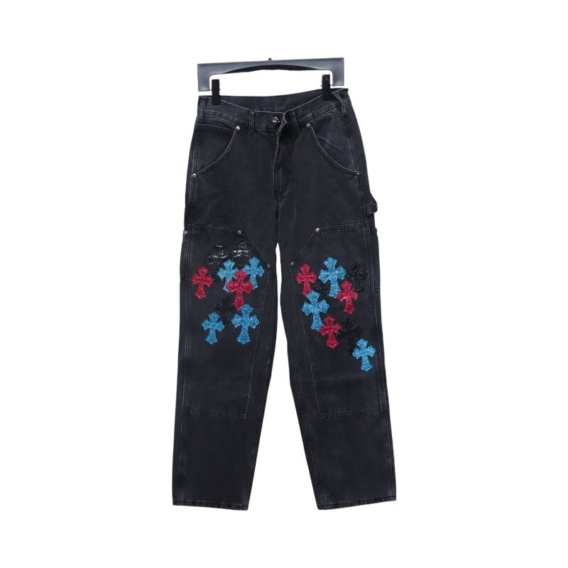 EM Sneakers Chrome Hearts Multicolor Laser Cross Leather Jeans Dark Black