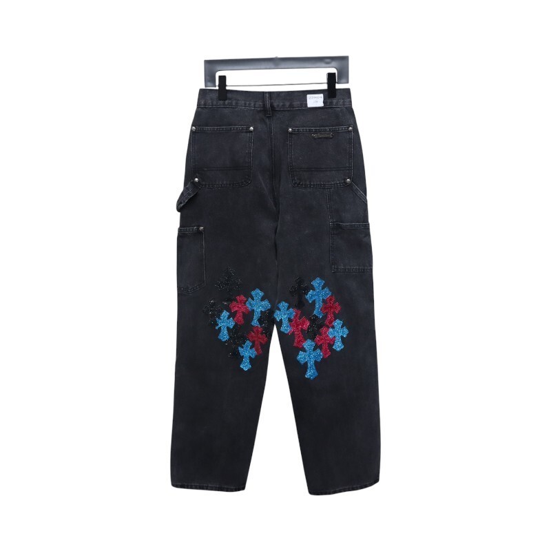 EM Sneakers Chrome Hearts Multicolor Laser Cross Leather Jeans Dark Black