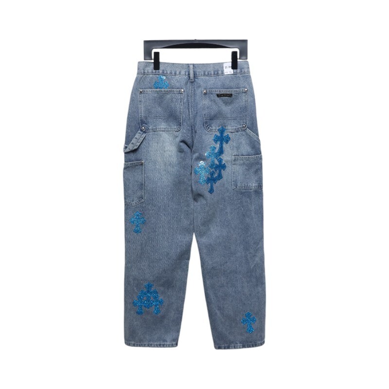 EM Sneakers Chrome Hearts Multicolor Laser Cross Leather Jeans Dark Blue