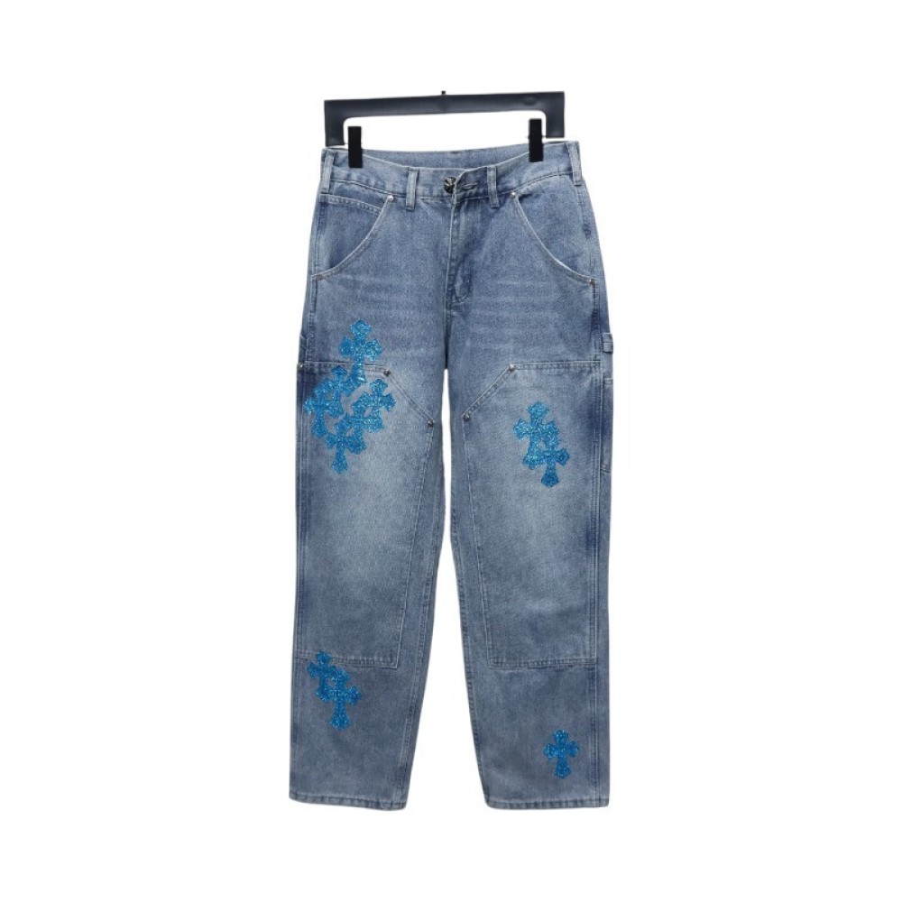EM Sneakers Chrome Hearts Multicolor Laser Cross Leather Jeans Dark Blue