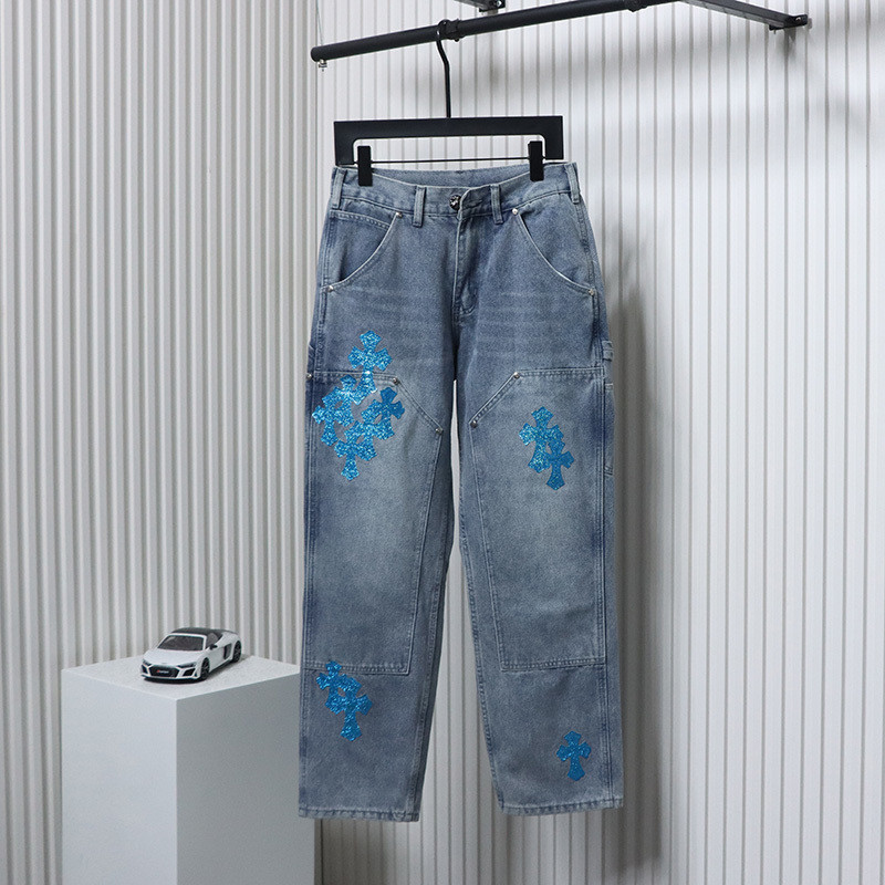 EM Sneakers Chrome Hearts Multicolor Laser Cross Leather Jeans Dark Blue