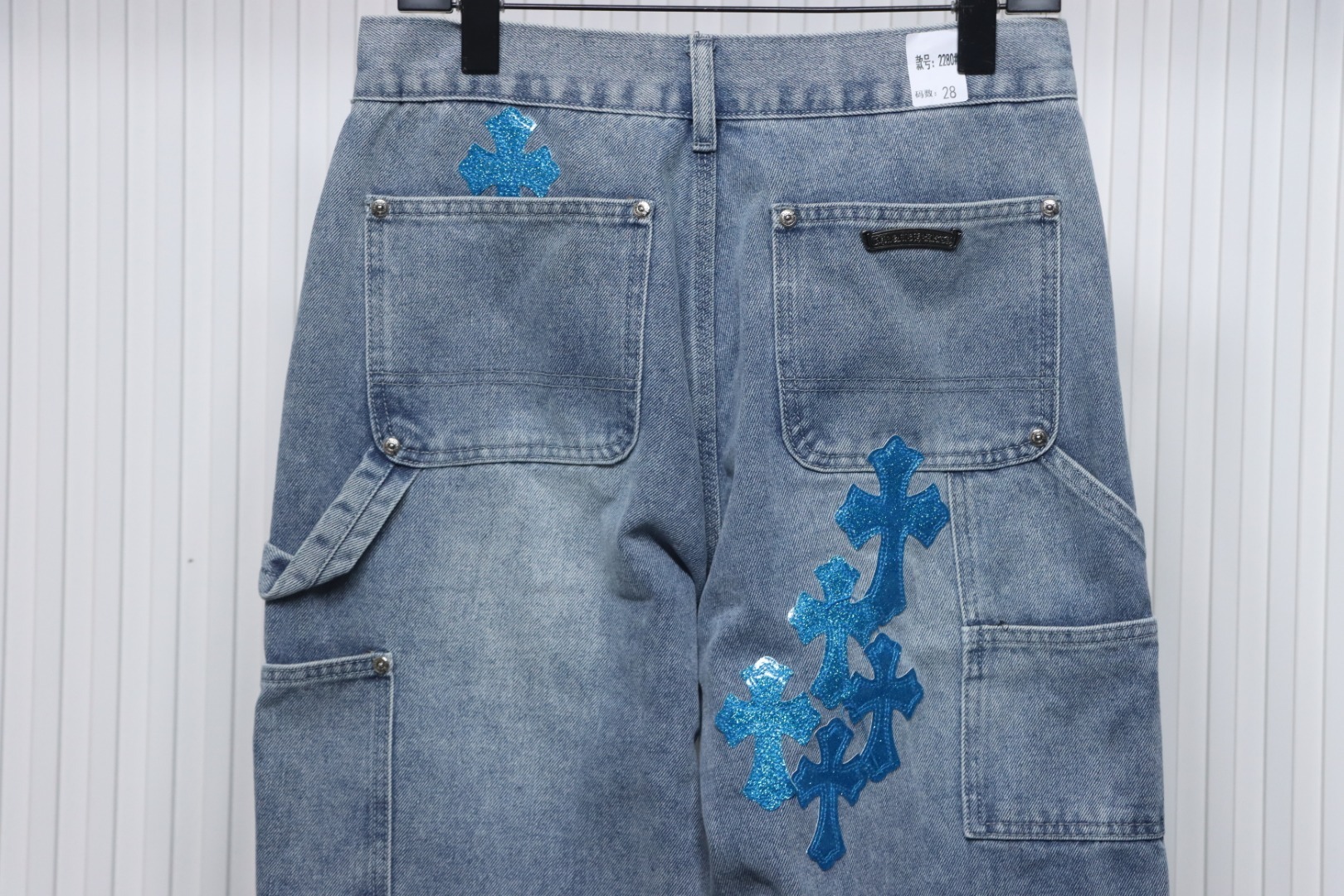 EM Sneakers Chrome Hearts Multicolor Laser Cross Leather Jeans Dark Blue