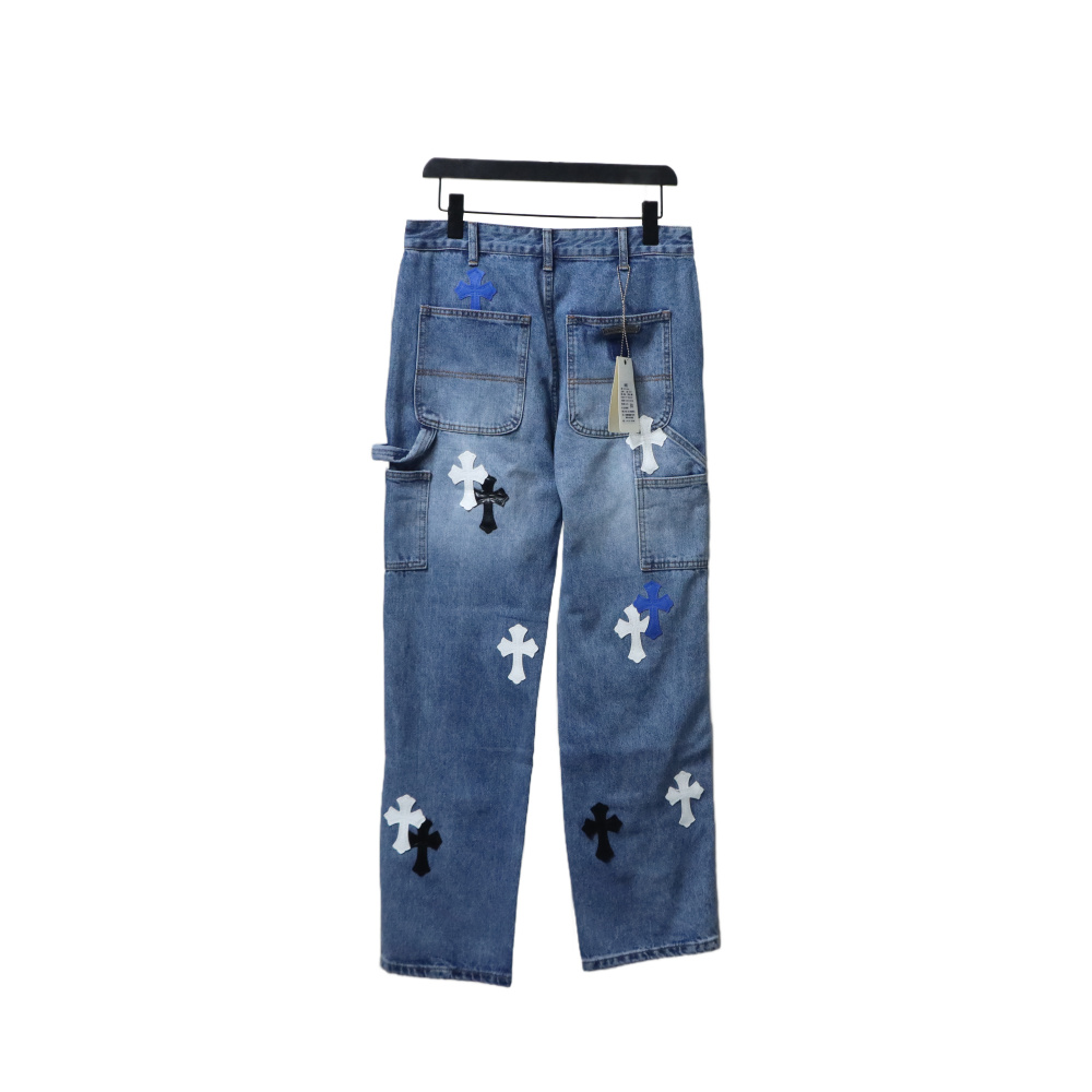 EM Sneakers Chrome Hearts Ox King City Limited Edition Cross Metallic Leather Jeans Dark Blue