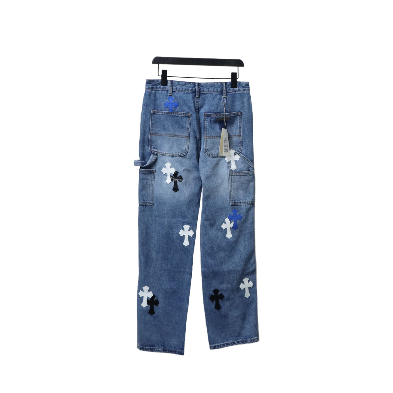 EM Sneakers Chrome Hearts Ox King City Limited Edition Cross Metallic Leather Jeans Dark Blue