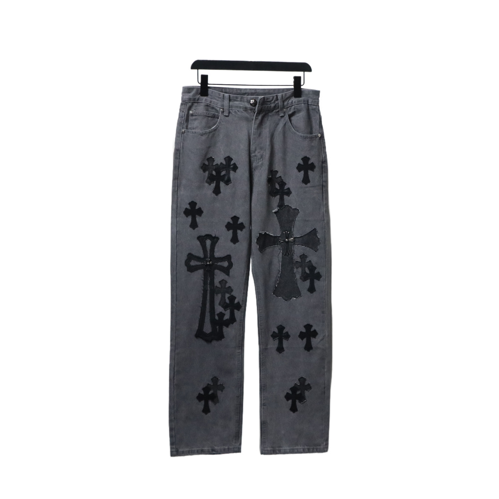 EM Sneakers Chrome Hearts Ox King City Limited Edition Cross Metallic Leather Jeans Dark Gray