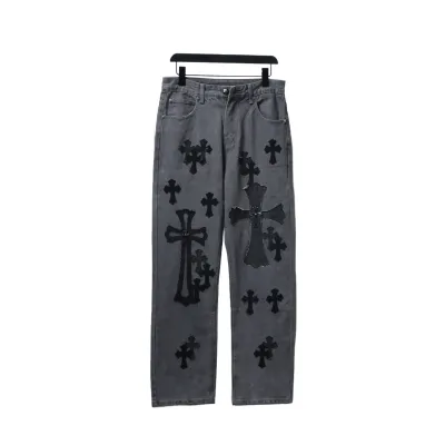 EM Sneakers Chrome Hearts Ox King City Limited Edition Cross Metallic Leather Jeans Dark Gray 01