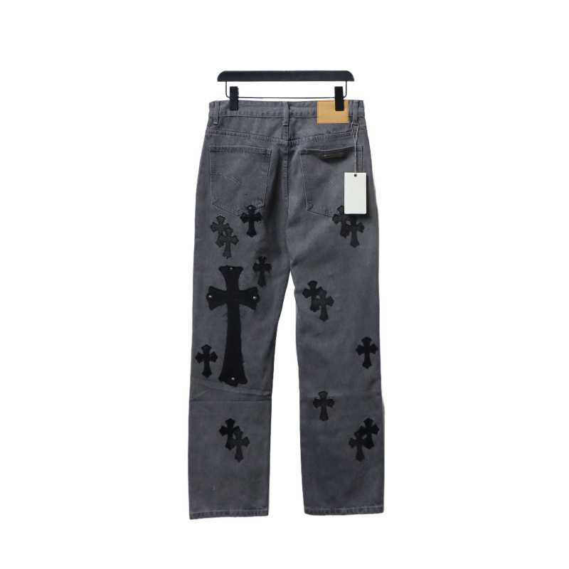 EM Sneakers Chrome Hearts Ox King City Limited Edition Cross Metallic Leather Jeans Dark Gray