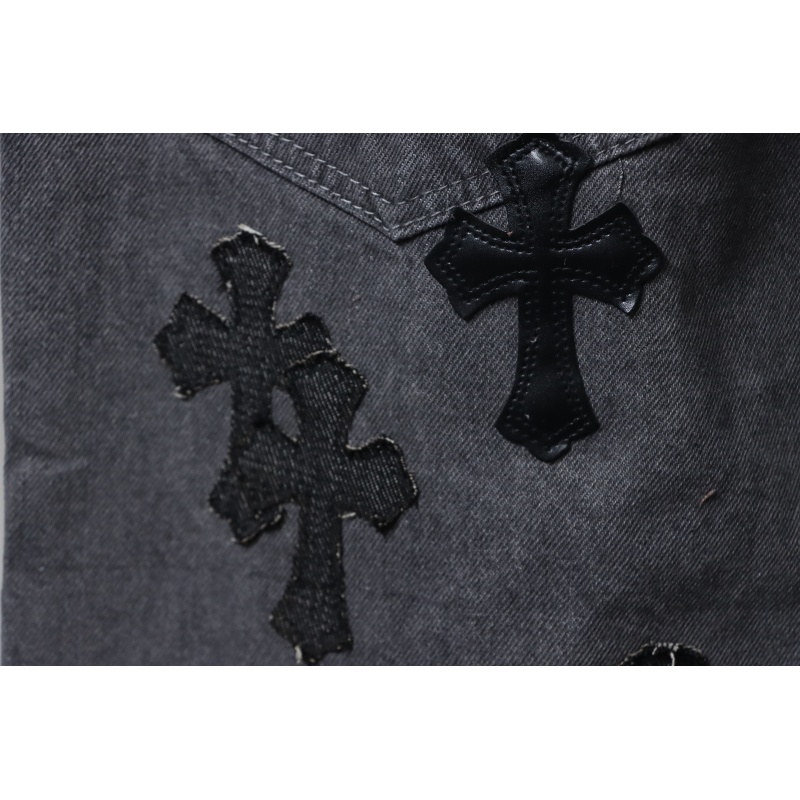 EM Sneakers Chrome Hearts Ox King City Limited Edition Cross Metallic Leather Jeans Dark Gray