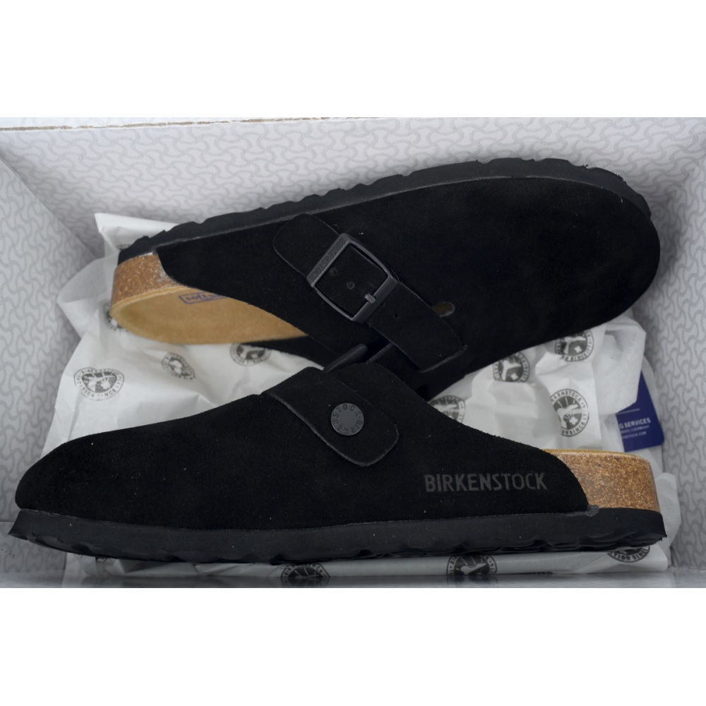 EM Sneakers Birkenstock Boston Soft Footbed Slipper Black Velvet and Black Buckle