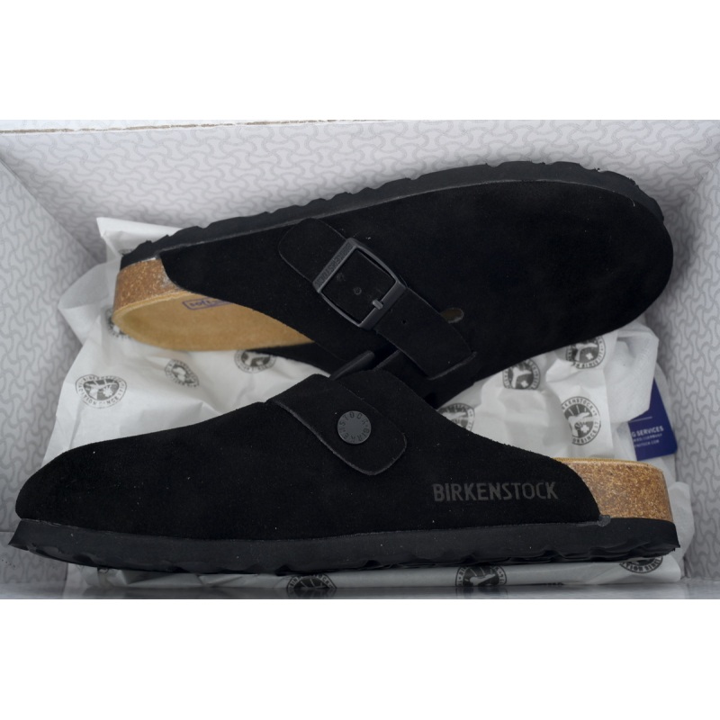 EM Sneakers Birkenstock Boston Soft Footbed Slipper Black Velvet and Black Buckle