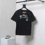 EM Sneakers Louis Vuitton 25ss Floral Lettering Embroidered T-shirt Black