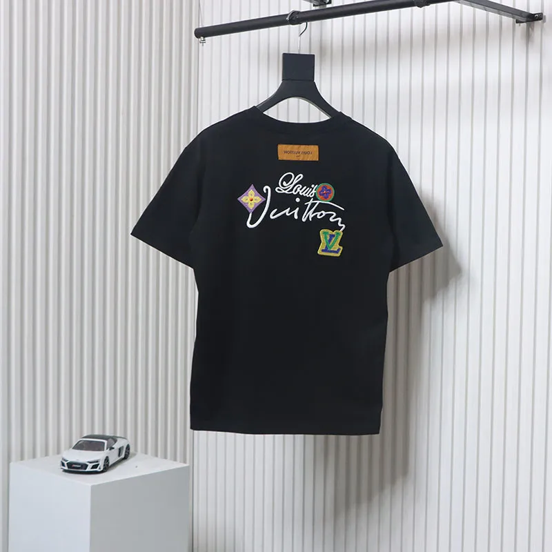 EM Sneakers Louis Vuitton 25ss Floral Lettering Embroidered T-shirt Black