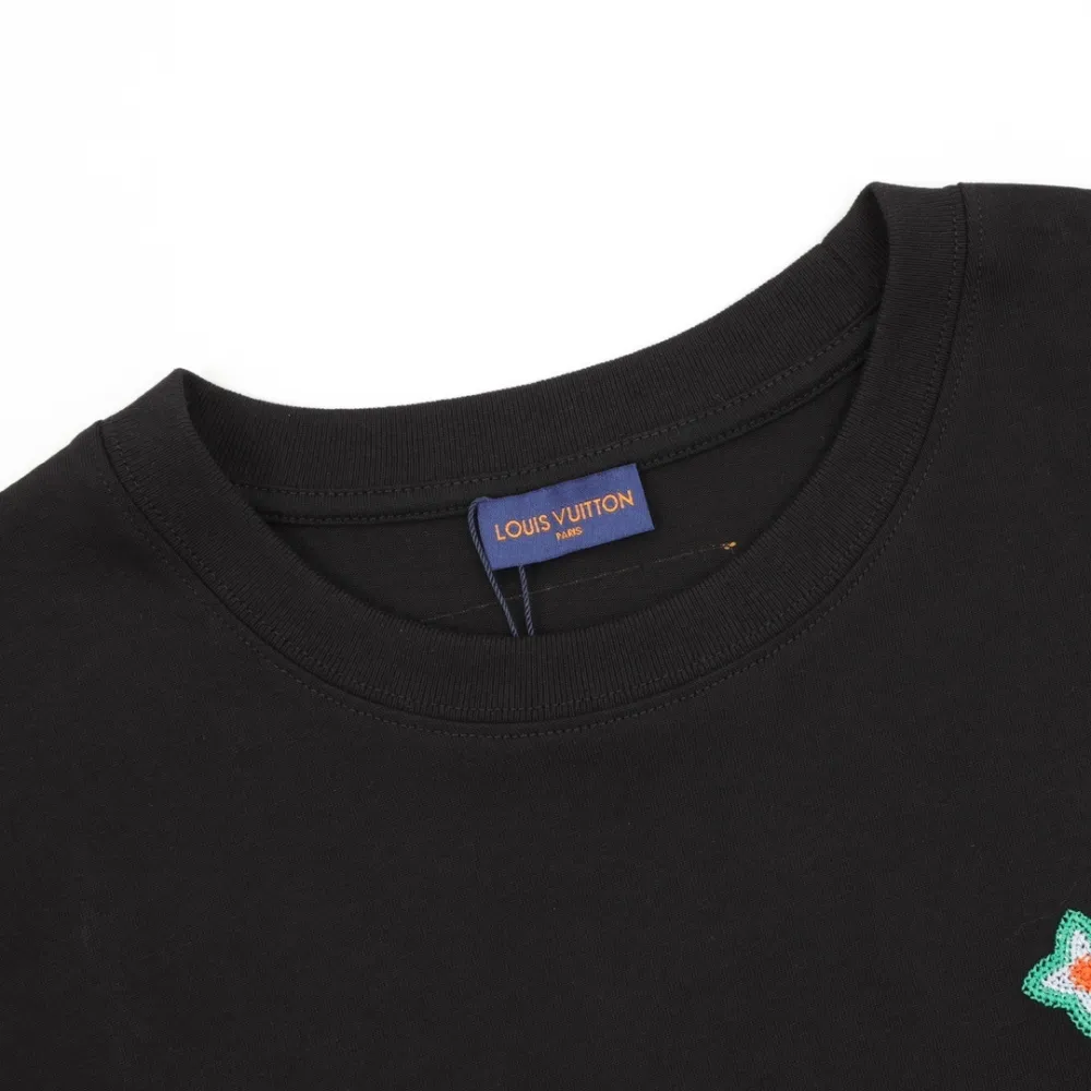 EM Sneakers Louis Vuitton 25ss Floral Lettering Embroidered T-shirt Black