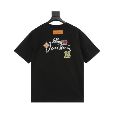 EM Sneakers Louis Vuitton 25ss Floral Lettering Embroidered T-shirt Black 02