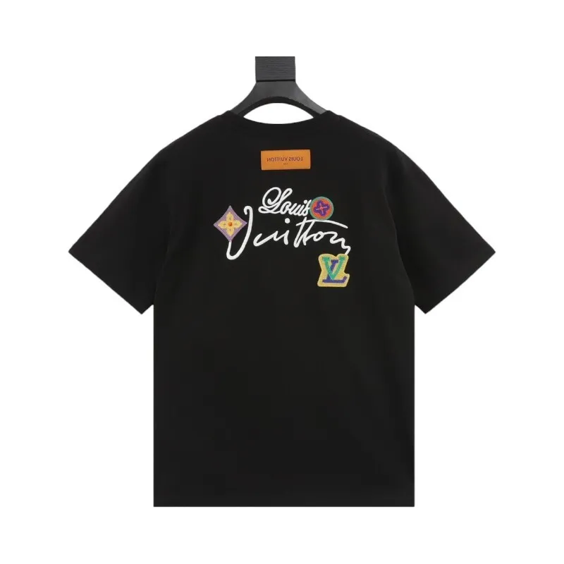 EM Sneakers Louis Vuitton 25ss Floral Lettering Embroidered T-shirt Black