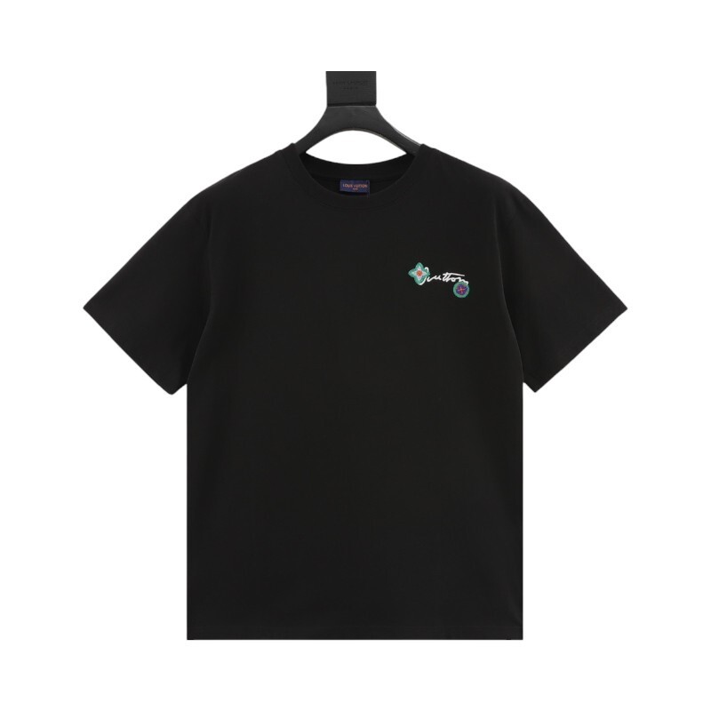 EM Sneakers Louis Vuitton 25ss Floral Lettering Embroidered T-shirt Black