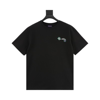 EM Sneakers Louis Vuitton 25ss Floral Lettering Embroidered T-shirt Black 01
