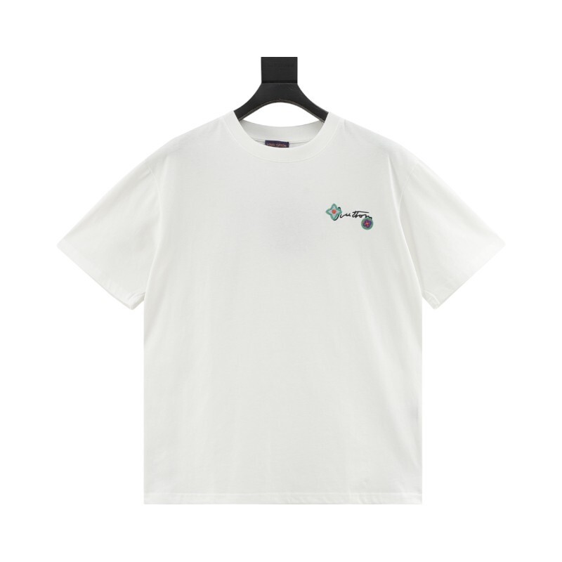 EM Sneakers Louis Vuitton 25ss Floral Lettering Embroidered T-shirt White