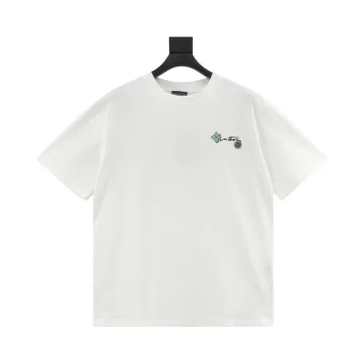 EM Sneakers Louis Vuitton 25ss Floral Lettering Embroidered T-shirt White 01