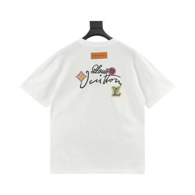 EM Sneakers Louis Vuitton 25ss Floral Lettering Embroidered T-shirt White 02