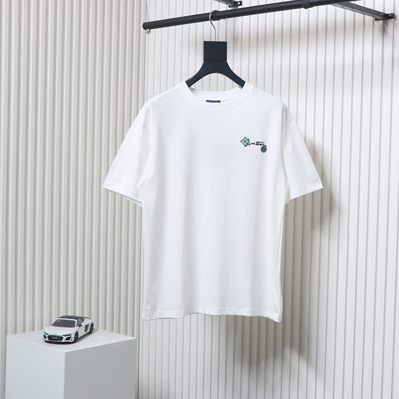 EM Sneakers Louis Vuitton 25ss Floral Lettering Embroidered T-shirt White