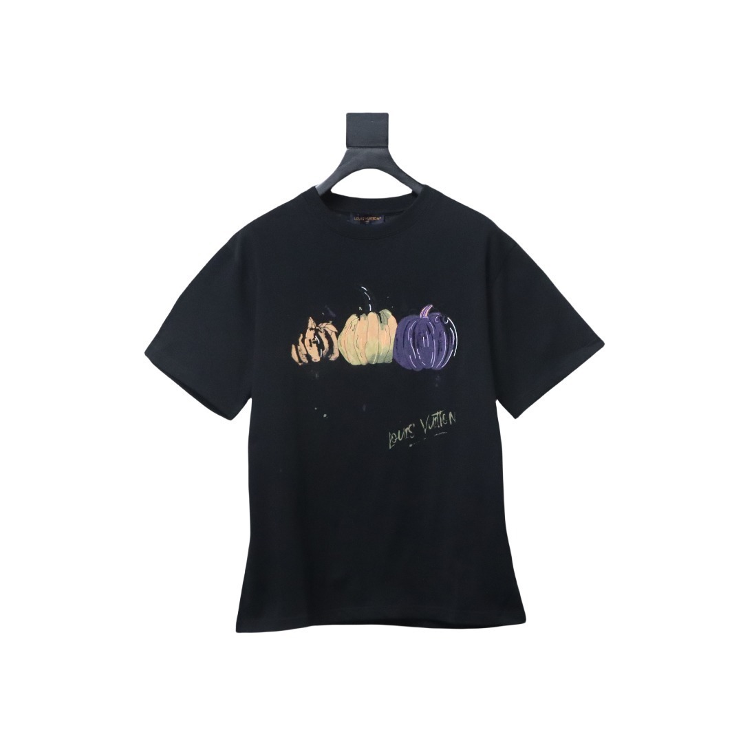 EM Sneakers Louis Vuitton 25ss Graffiti Hand-Painted Pumpkin Print T-Shirt Black