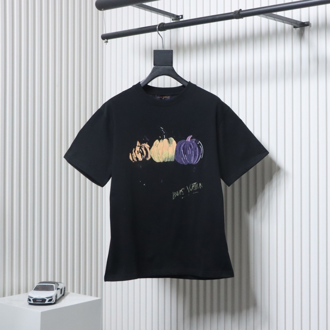 EM Sneakers Louis Vuitton 25ss Graffiti Hand-Painted Pumpkin Print T-Shirt Black