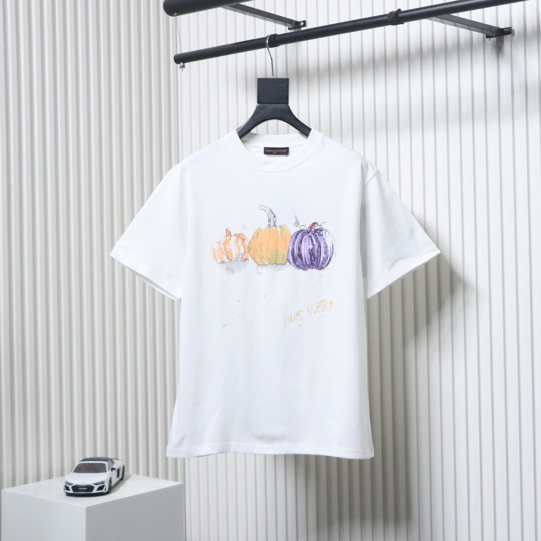 EM Sneakers Louis Vuitton 25ss Graffiti Hand-Painted Pumpkin Print T-Shirt White