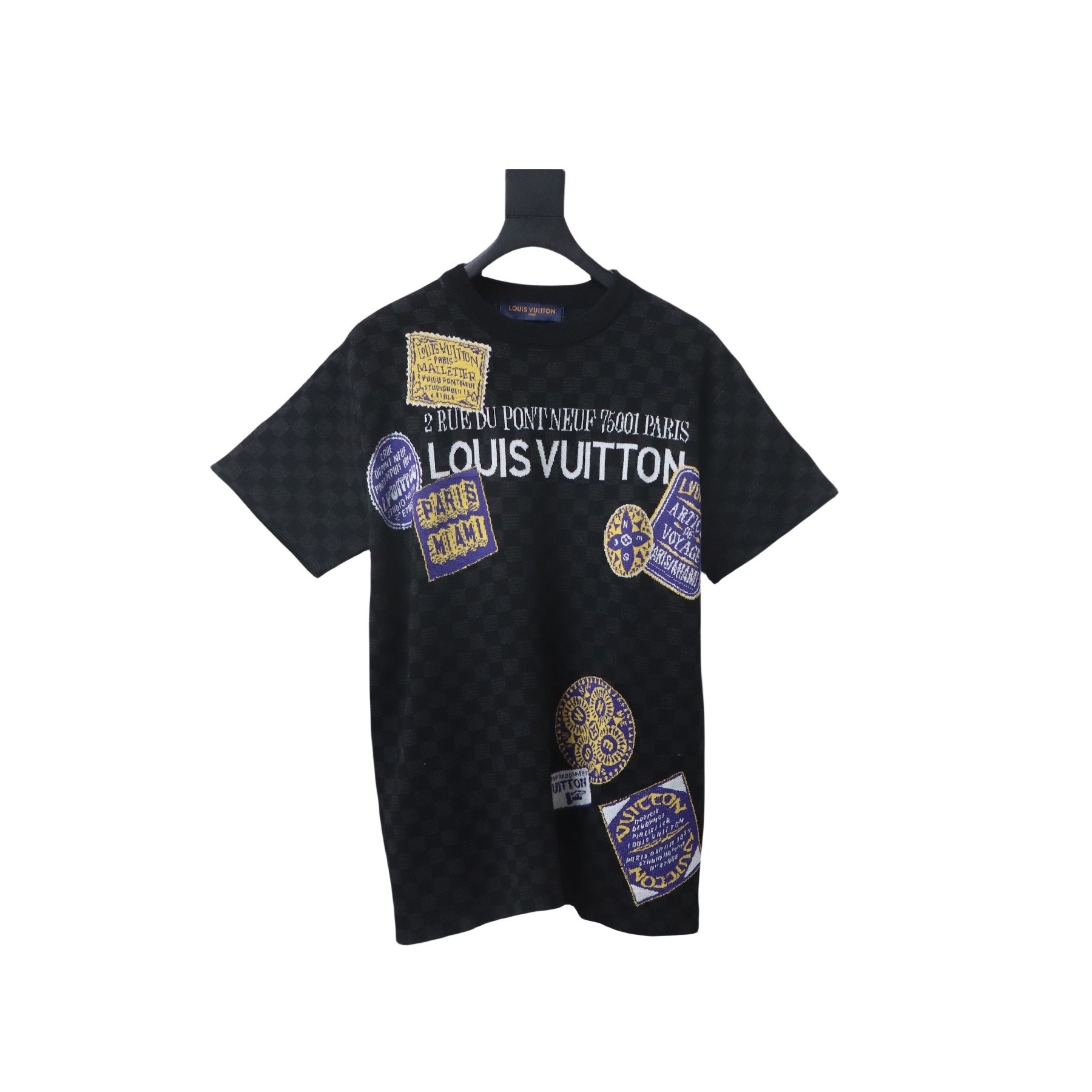 EM Sneakers Louis Vuitton 25ss Luggage Tag Checkerboard Jacquard Knit T-shirt Black