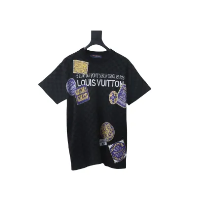 EM Sneakers Louis Vuitton 25ss Luggage Tag Checkerboard Jacquard Knit T-shirt Black 01