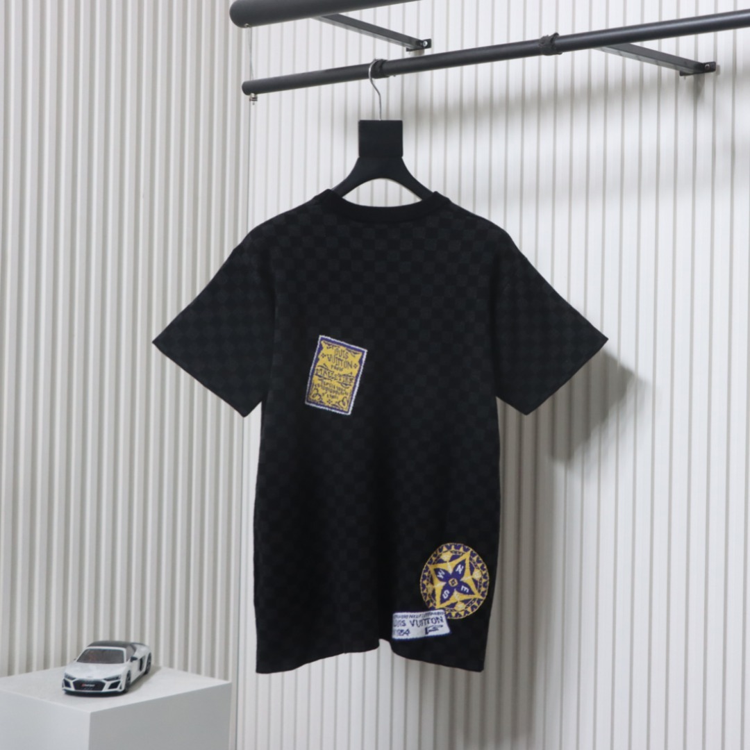 EM Sneakers Louis Vuitton 25ss Luggage Tag Checkerboard Jacquard Knit T-shirt Black