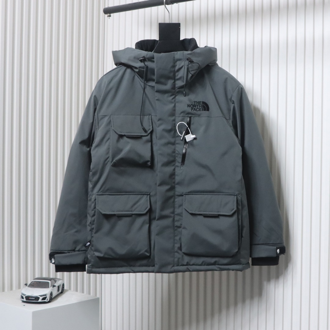 EM Sneakers The North Face POLAR Waterproof and Windproof Workwear Multi-pocket Drawstring Hooded Down Jacket Dark Grey