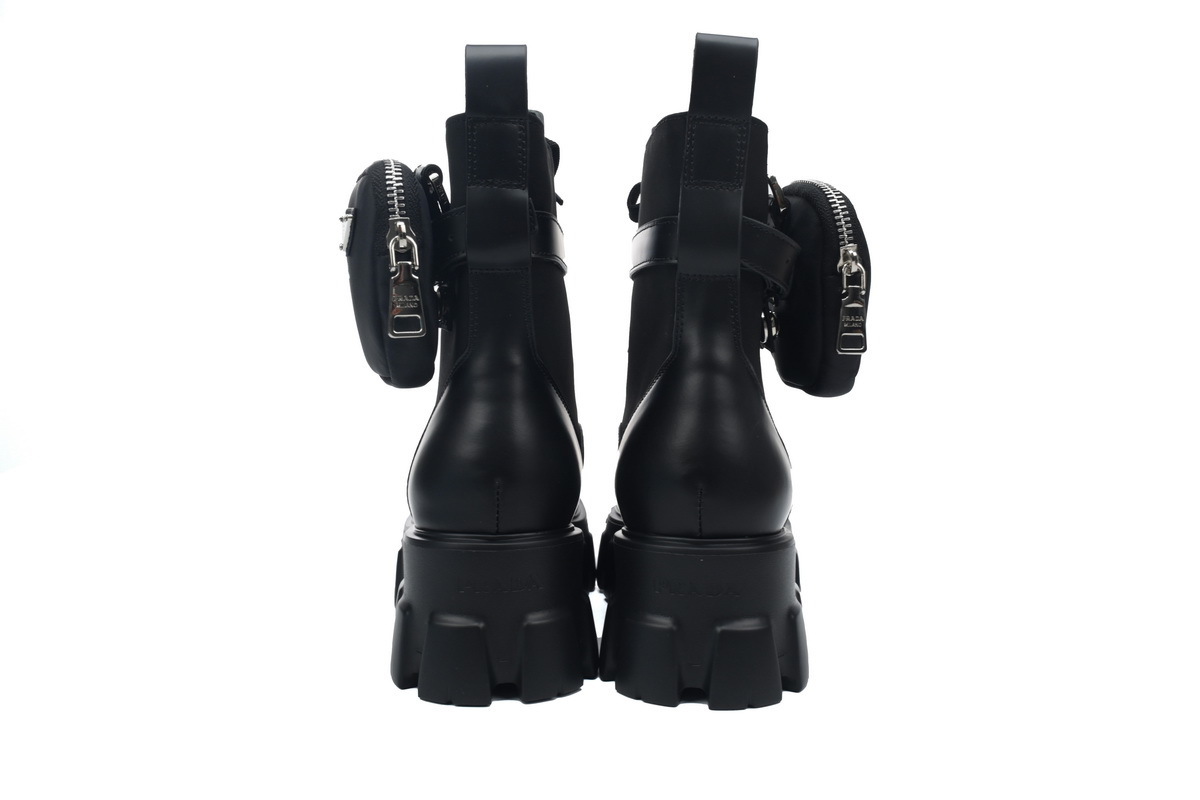 EM Sneakers Prada Monolith 60mm Pouch Ankle Boots Black Brushed Leather And Nylon