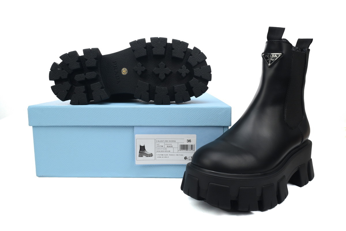 EM Sneakers Prada Spazzolato Rois Triangle Monolith Chelsea 55mm Boots 39 Black