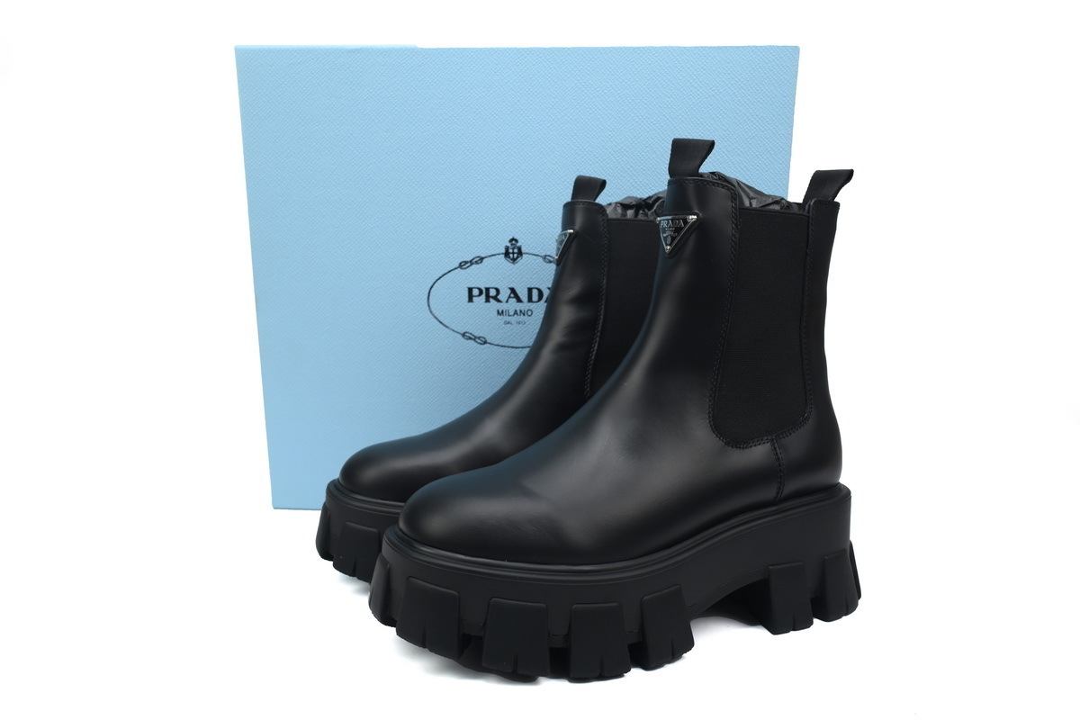 EM Sneakers Prada Spazzolato Rois Triangle Monolith Chelsea 55mm Boots 39 Black
