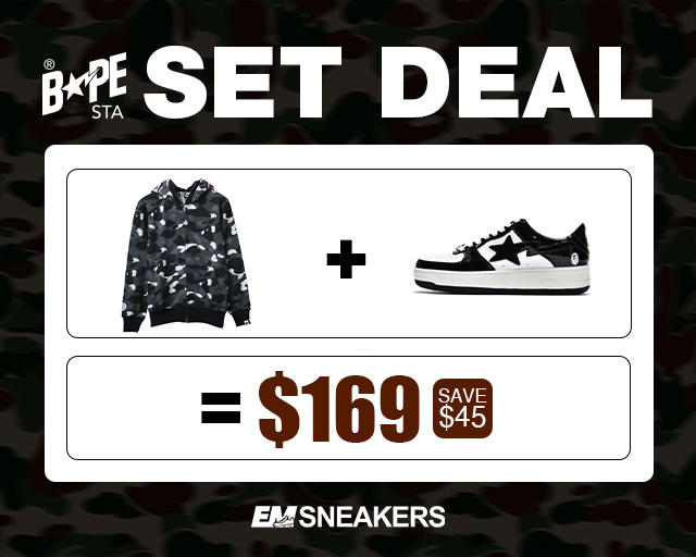 EM Sneakers BAPE Black and White Camouflage Shark Cool Autumn and Winter Shoes and Clothing Set