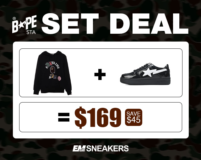 EM Sneakers BAPE Black and White Shark Cool Autumn and Winter Shoes and Clothing Set