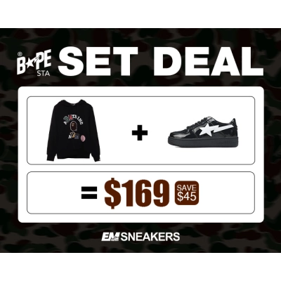 EM Sneakers BAPE Black and White Shark Cool Autumn and Winter Shoes and Clothing Set 01