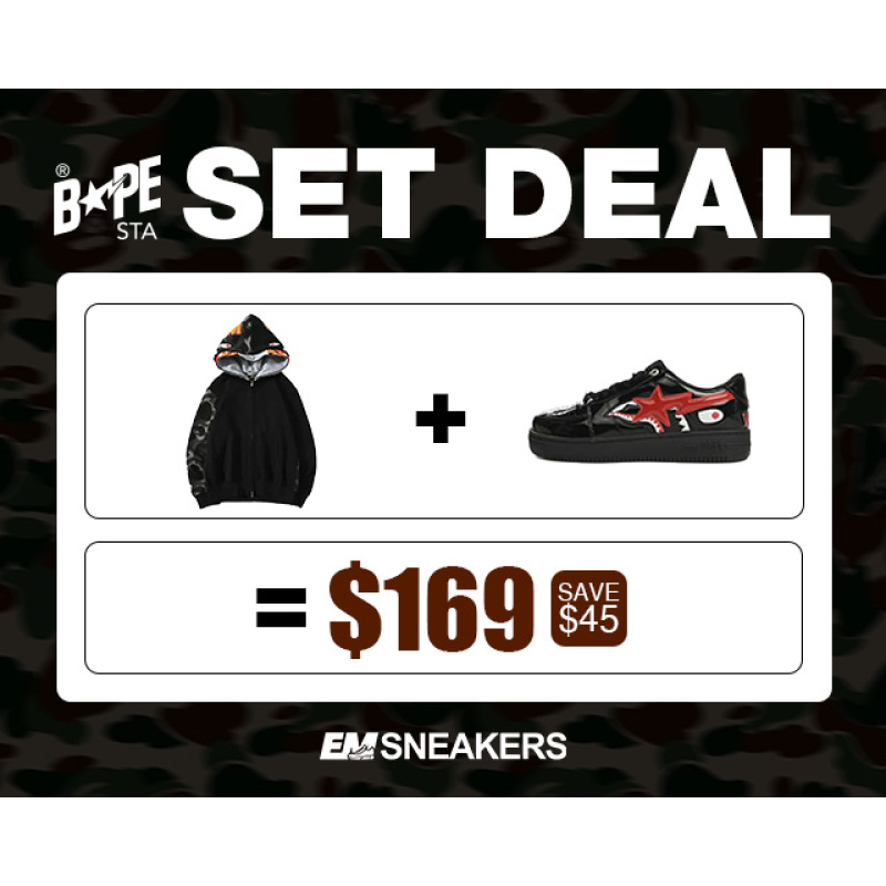 EM Sneakers BAPE Black Shark Cool Autumn and Winter Shoes and Clothing Set