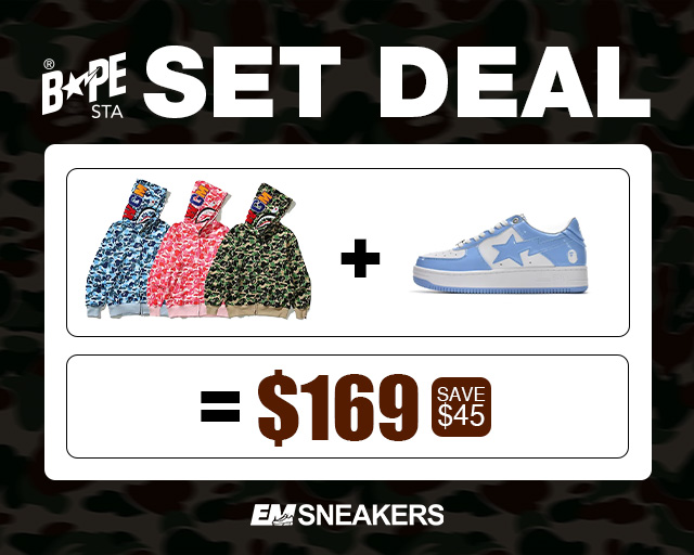 EM Sneakers BAPE Blue Shark Cool Autumn and Winter Shoes and Clothing Set