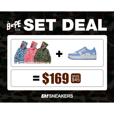 EM Sneakers BAPE Blue Shark Cool Autumn and Winter Shoes and Clothing Set 01