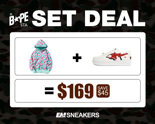 EM Sneakers BAPE White Shark Cool Autumn and Winter Shoes and Clothing Set