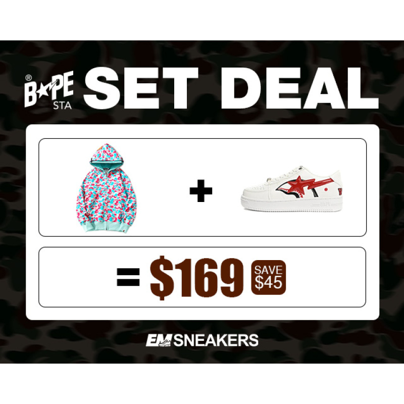 EM Sneakers BAPE White Shark Cool Autumn and Winter Shoes and Clothing Set