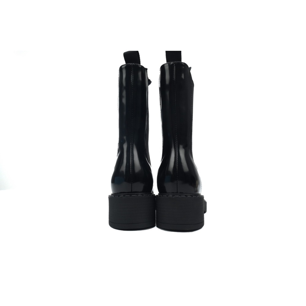 EM Sneakers Prada Boots Black Patent Leather Chelsea Slip-on Round Toe Fashionable