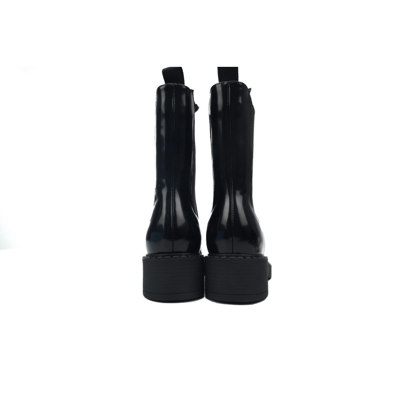 EM Sneakers Prada Boots Black Patent Leather Chelsea Slip-on Round Toe Fashionable